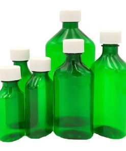 2 oz Green Graduated Oval RX Bottles with CR Caps
