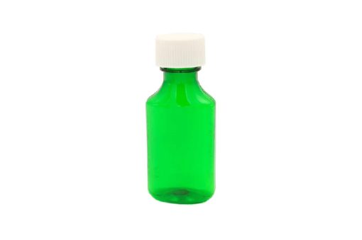 2 oz Green Graduated Oval RX Bottles with CR Caps