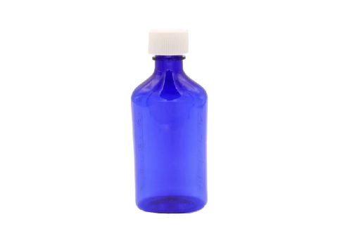 6 oz Blue Graduated Oval RX Bottles with CR Caps