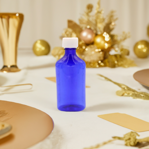 6 oz Blue Graduated Oval RX Bottles with Child-Resistant Caps