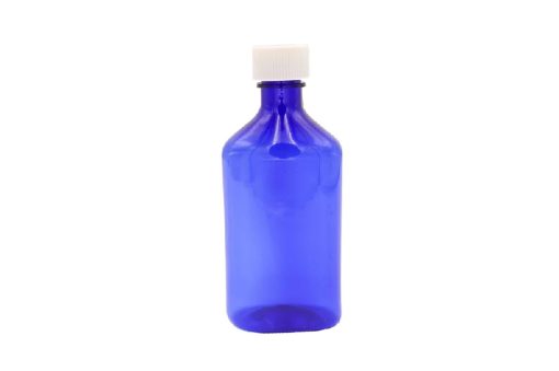8 oz Blue Graduated Oval RX Bottles with CR Caps