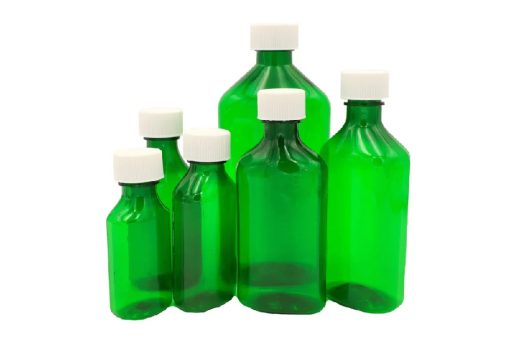 8 oz Green Graduated Oval RX Bottles with CR Caps