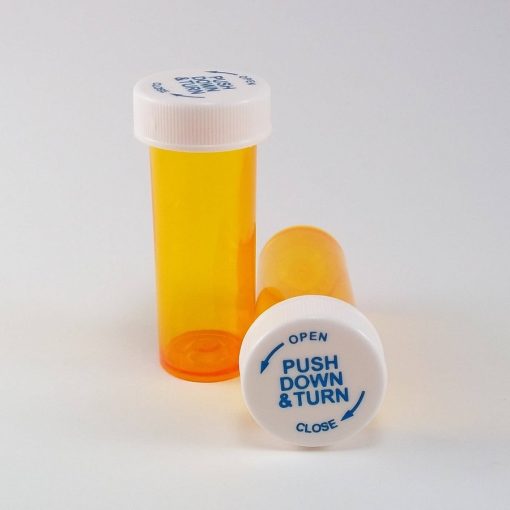 amber push and turn child resistant vials