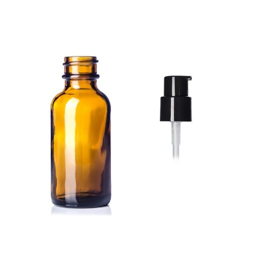 1oz Amber Glass Boston Bottle w/ Treatment Pump