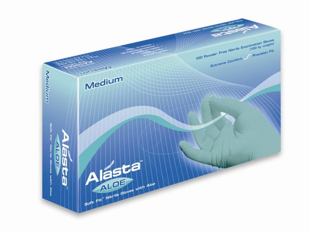 Blue Alasta With Aloe Nitrile Exam Gloves 10 Boxe/Case Brigade