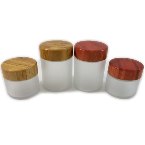 2oz 4oz frosted glass jars with wooden bamboo caps