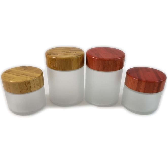 4oz Frosted Glass Jars with Bamboo Natural Lids 90 each