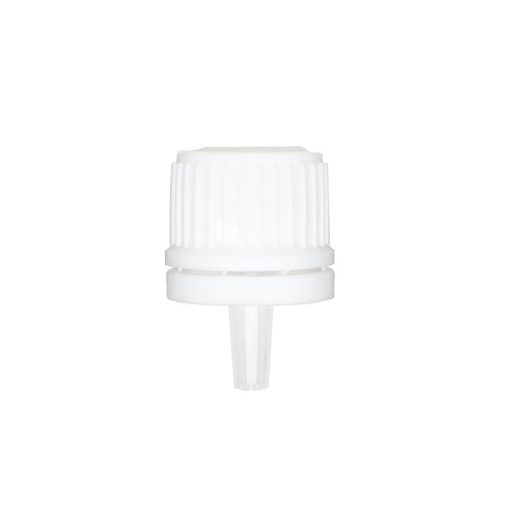 White 18-400 Euro PP Tamper Evident Ribbed Cap Orifice Dropper Assembly