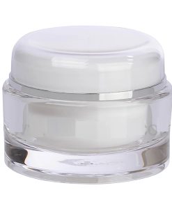 Jar, Acrylic, Round, White/Clear with Silver Band, 50mL