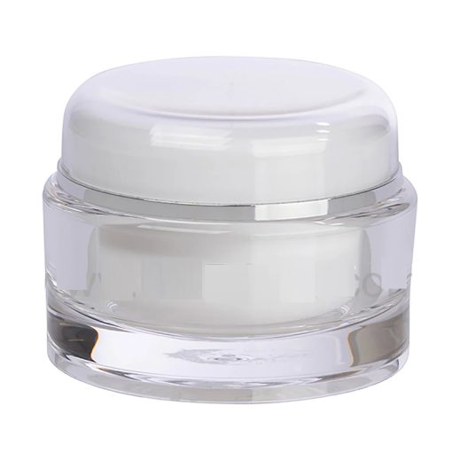 Jar, Acrylic, Round, White/Clear with Silver Band, 50mL