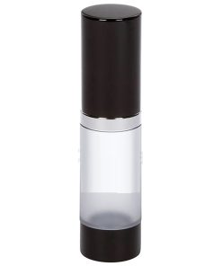Airless Bottle, Black Cap, Shiny Silver Collar, Frosted Body, 15 mL