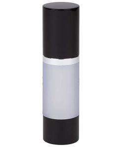 Airless Bottle, Black Cap, Shiny Silver Collar, Frosted Body, 30 mL