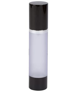Airless Bottle, Black Cap, Shiny Silver Collar, Frosted Body, 50 mL