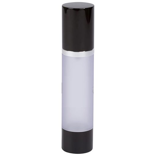 Airless Bottle, Black Cap, Shiny Silver Collar, Frosted Body, 50 mL