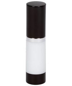 Airless Bottle, Black Cap, Shiny Silver Collar, White Body, 15 mL