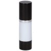 Airless Bottle, Black Cap, Shiny Silver Collar, White Body, 30 mL