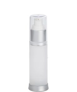 Airless Bottle, Clear Cap, Matte Silver Collar, Frosted Body, 30 mL