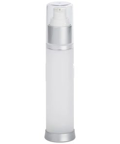 Airless Bottle, Clear Cap, Matte Silver Collar, Frosted Body, 50mL