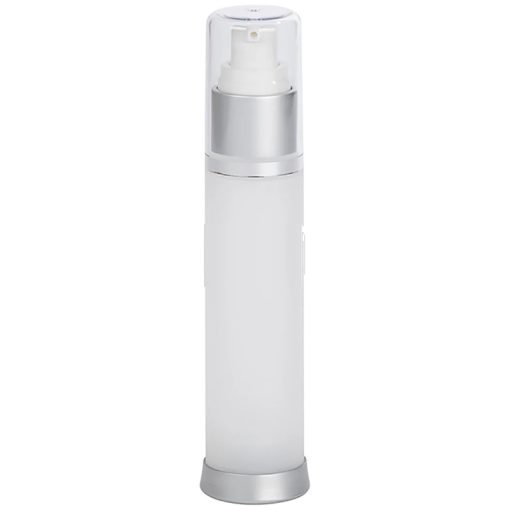 Airless Bottle, Clear Cap, Matte Silver Collar, Frosted Body, 50mL