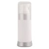 Airless Bottle, Clear Cap, Matte Silver Collar, White Body, 15mL