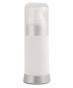 Airless Bottle, Clear Cap, Matte Silver Collar, White Body, 15mL