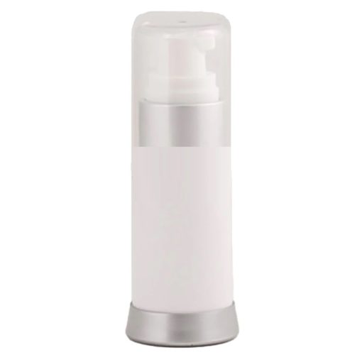 Airless Bottle, Clear Cap, Matte Silver Collar, White Body, 15mL