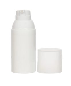 Airless Bottle, Frosted Cap, White Collar, White Body, 30mL