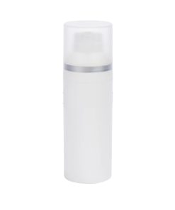 Airless Bottle, Frosted Cap with Matte Silver Band, White Collar, White Body, 50mL