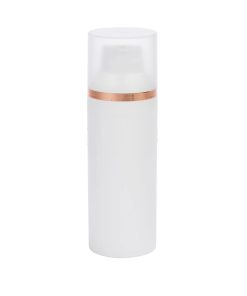 Airless Bottle, Frosted Cap with Shiny Rose Gold Band, White Collar, White Body, 50mL