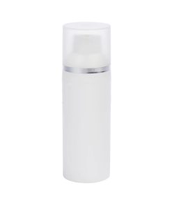 Airless Bottle, Frosted Cap with Shiny Silver Band, White Collar, White Body, 30mL
