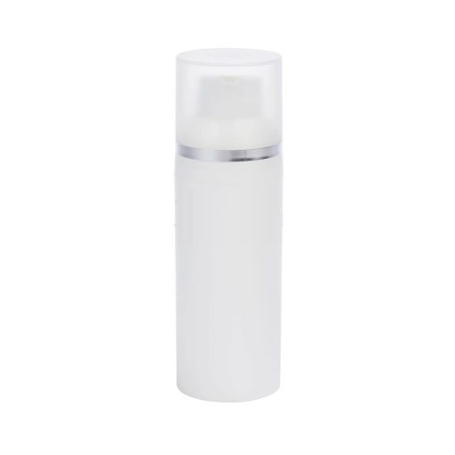 Airless Bottle, Frosted Cap with Shiny Silver Band, White Collar, White Body, 30mL