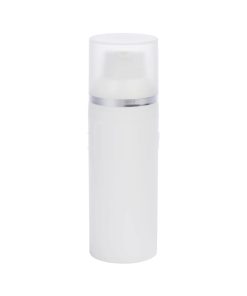 Airless Bottle, Frosted Cap with Shiny Silver Band, White Collar, White Body, 50mL