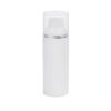 Airless Bottle, Frosted Cap with Shiny Silver Band, White Collar, White Body, 75 mL