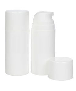 Airless Bottle, Glossy White Cap, Pump and Body, 100 mL