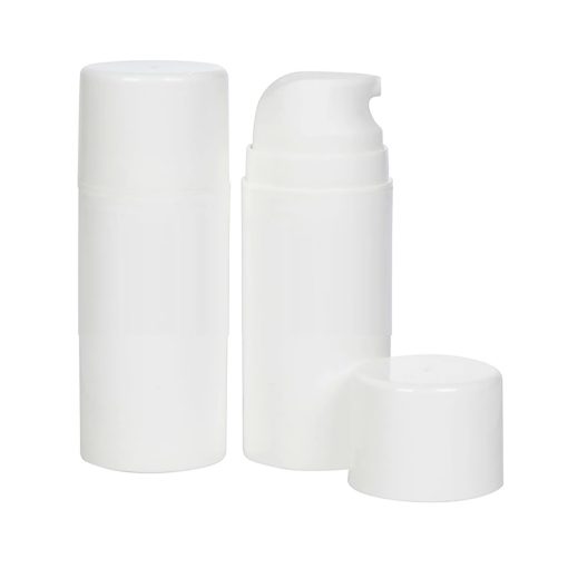 Airless Bottle, Glossy White Cap, Pump and Body, 100 mL