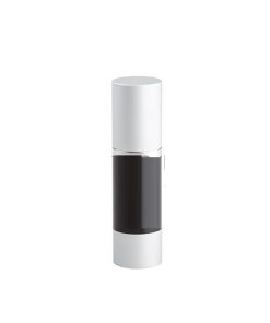 Airless Bottle, Matte Silver Cap, Shiny Silver Collar, Black Body, 30 mL