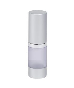 Airless Bottle, Matte Silver Cap, Shiny Silver Collar, Frosted Body, 10 mL