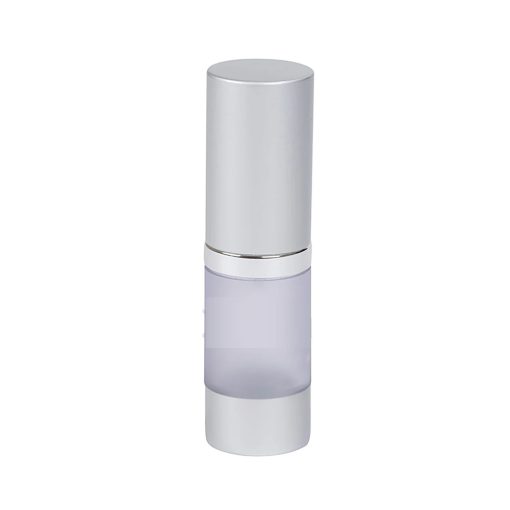 Airless Bottle, Matte Silver Cap, Shiny Silver Collar, Frosted Body, 10 mL