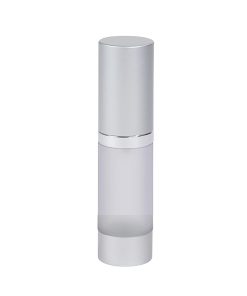 Airless Bottle, Matte Silver Cap, Shiny Silver Collar, Frosted Body, 15 mL