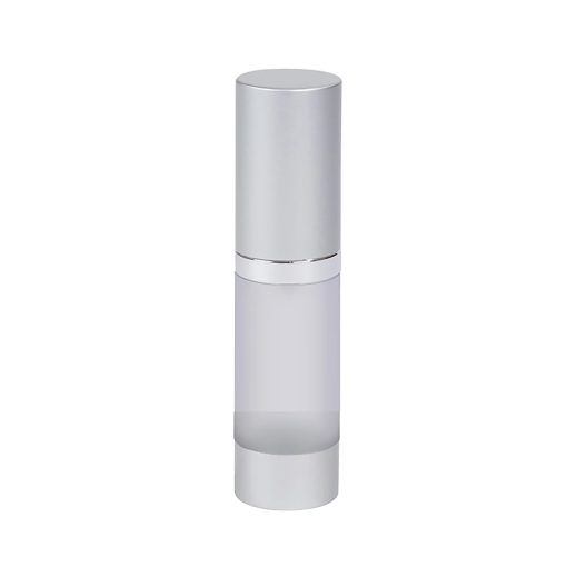 Airless Bottle, Matte Silver Cap, Shiny Silver Collar, Frosted Body, 15 mL