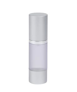 Airless Bottle, Matte Silver Cap, Shiny Silver Collar, Frosted Body, 30 mL