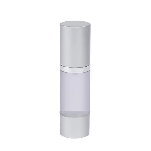 Airless Bottle, Matte Silver Cap, Shiny Silver Collar, Frosted Body, 30 mL