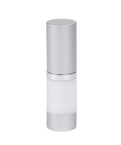 Airless Bottle, Matte Silver Cap, Shiny Silver Collar, White Body, 10 mL