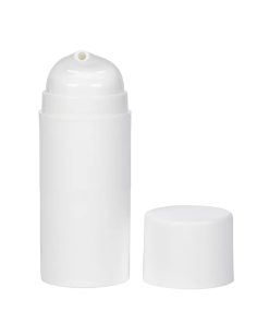 Airless Bottle, Matte White Cap, Glossy White Pump and Collar, Matte White Body, 100 mL