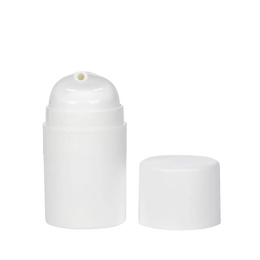 Airless Bottle, Matte White Cap, Glossy White Pump and Collar, Matte White Body, 50mL