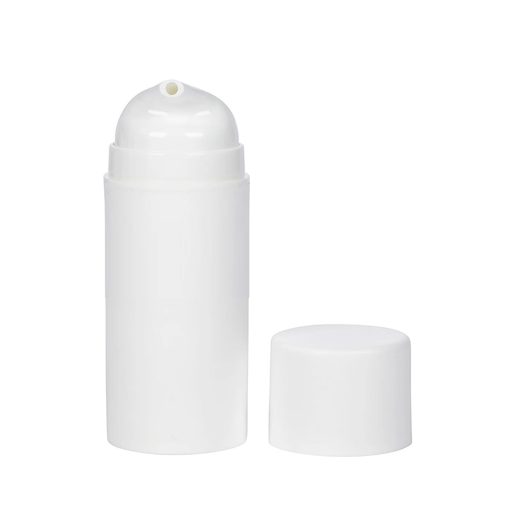 Airless Bottle, Matte White Cap, Glossy White Pump and Collar, Matte White Body, 100 mL