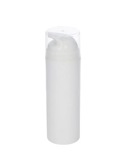 Airless Bottle, Natural Cap, White Pump, White Body, 150mL