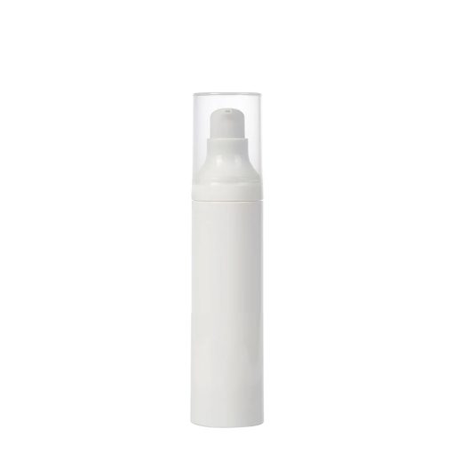 Airless Bottle, Natural Cap, White Pump, White Body, 50mL
