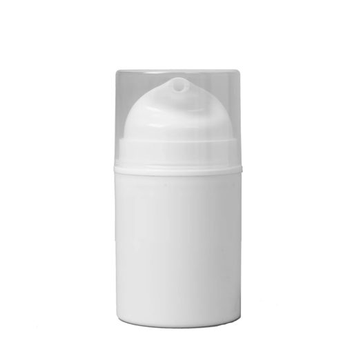 Airless Bottle, Natural Cap, White Pump, White Body, 50mL