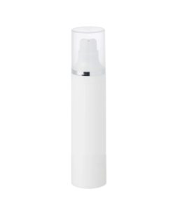 Airless Bottle, Natural Cap with Shiny Silver Band, White Pump, White Body, 50mL
